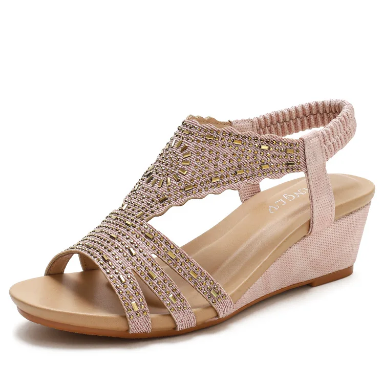 High quality leather flat sandals for women 5cm mid heel new summer 2025 size 36 42 open toe casual beach shoe black pink beige