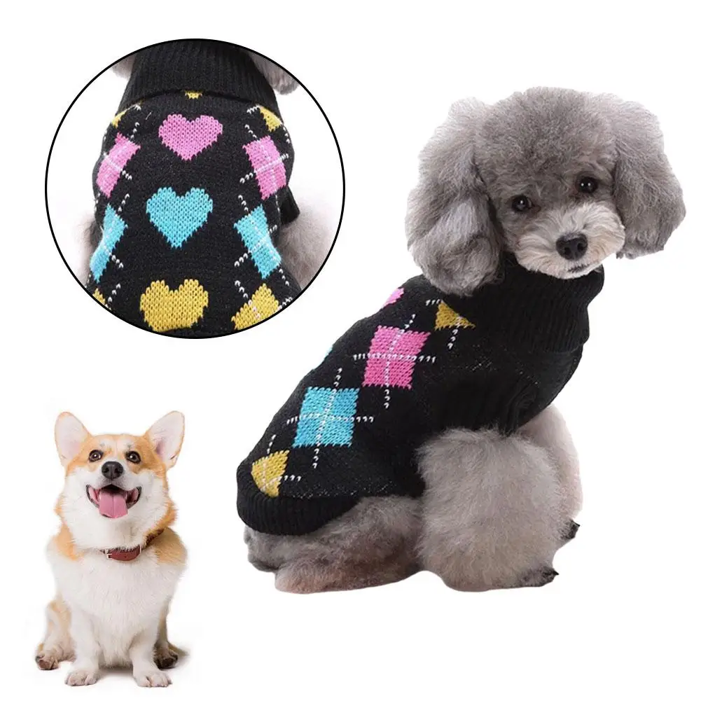 Preto amor diamante roupas para animais de estimação natal teddy cão camisola e deco roupas outono gato cão lã quente S-XXL animal de estimação bonito mistura w o5e1