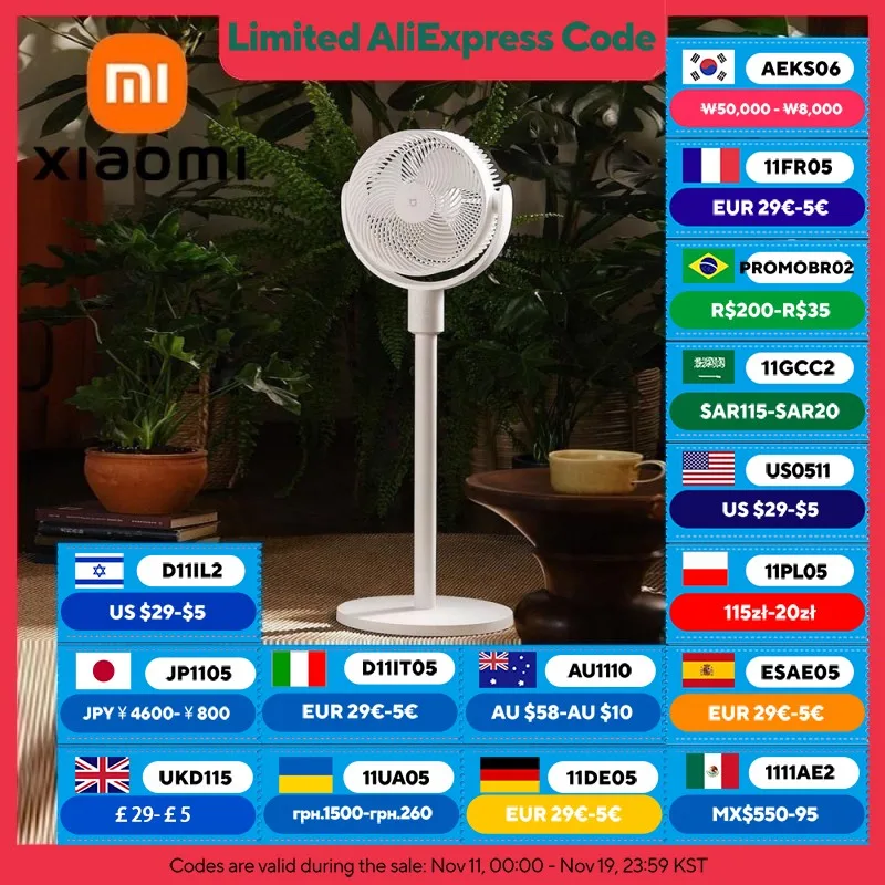 

​ XIAOMI MIJIA Умный стоячий вентилятор циркуляции воздуха, широкоугольное колебание, мощный поток воздуха, настольный или напольный вентилятор 2-в-1