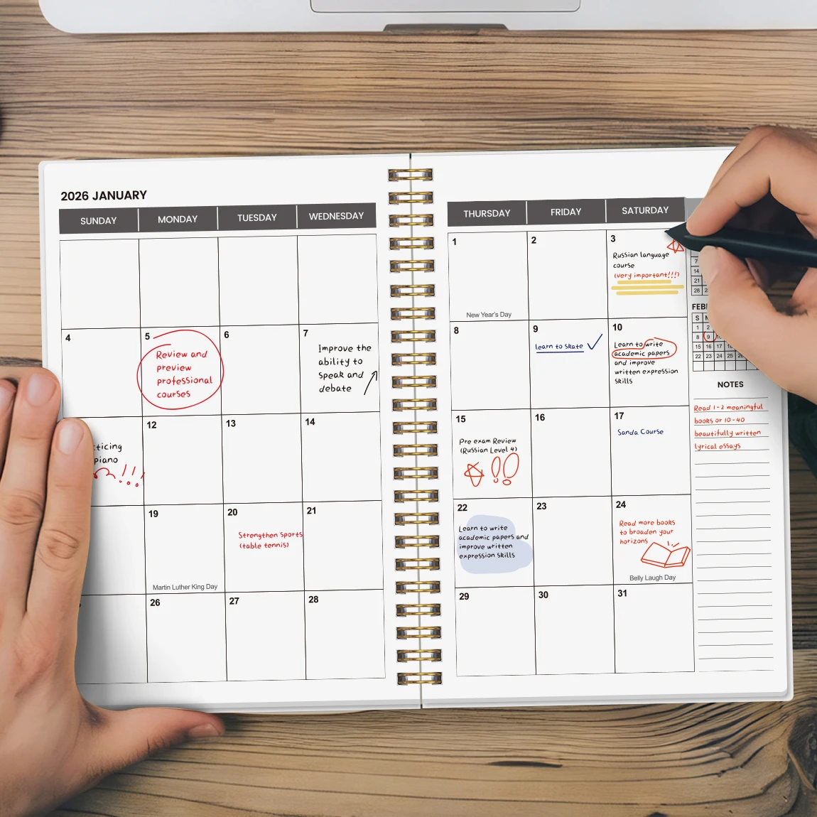 2026–2027 A5 Monthly Planner Spiral Notebook Beige Botanical Cover 24-Month Calendar Agenda Organizer for Work & Study