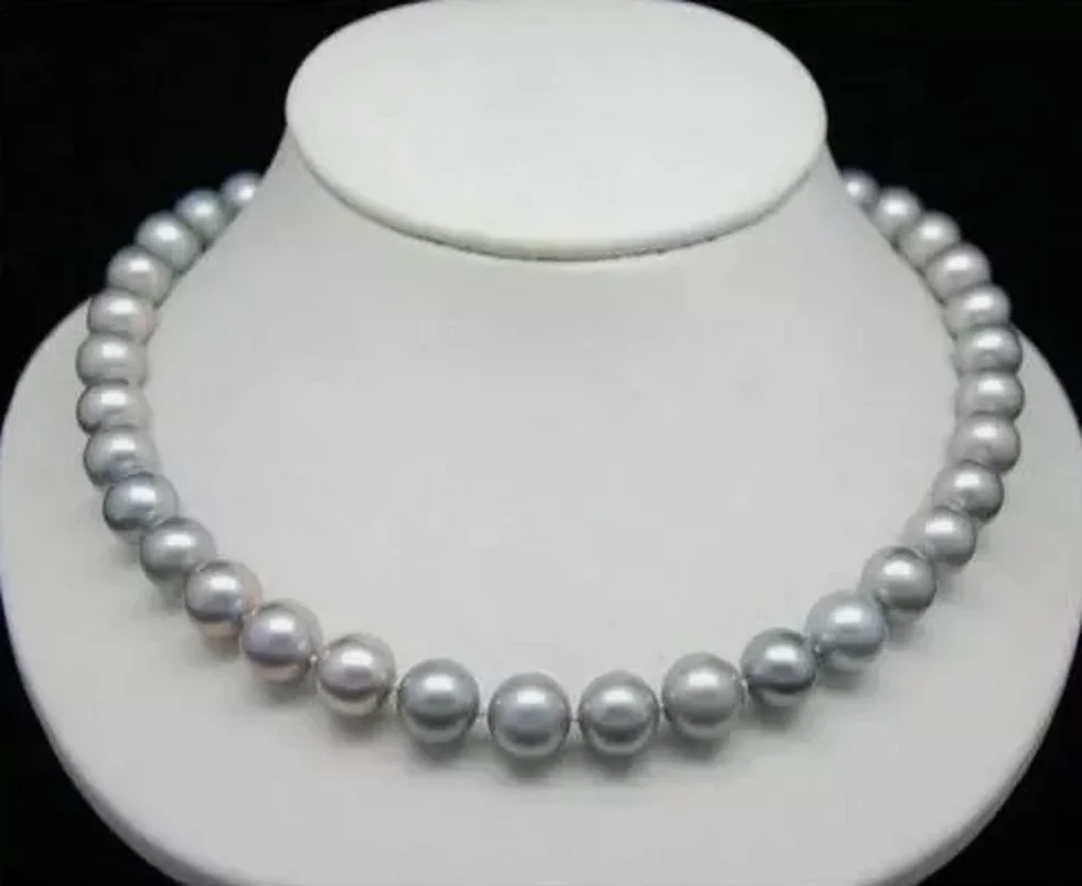 Fashion JewelryAAA++7-8mm TrueNatural SouthSea Grey Pearl Necklace 14k Gold 16/24 inch