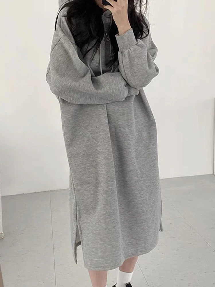 

Long Hoodie Dress Women Autumn Winter Long Sleeve Dresses Korean Fashion Sweatshirt Dress Female Casual Loose Midi Dresses