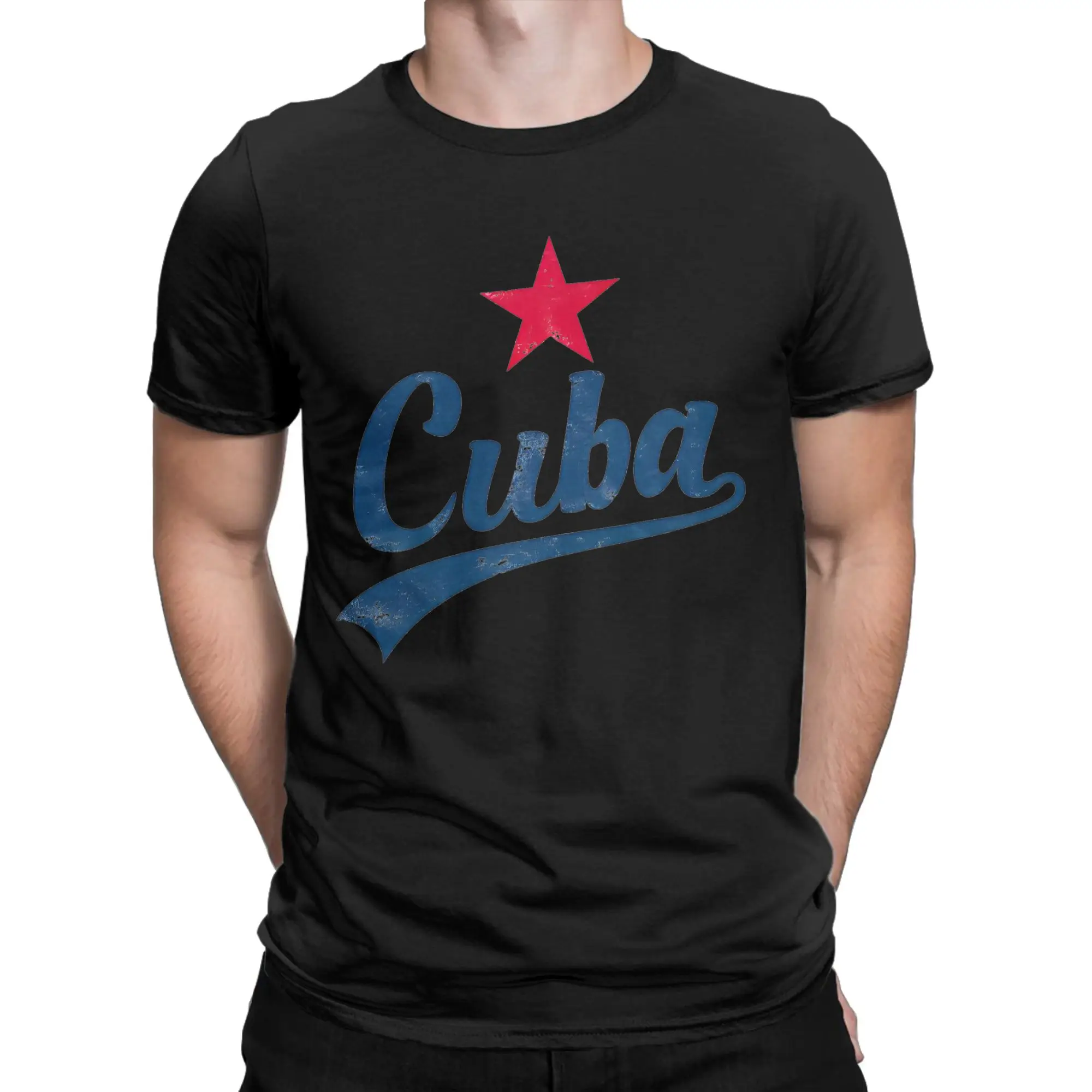 Cuba Vintage Handwritten With Red Star T-Shirt for Men Women  Casual Cotton Tee Shirt O Neck Short Sleeve T Shirts Gift Clothes