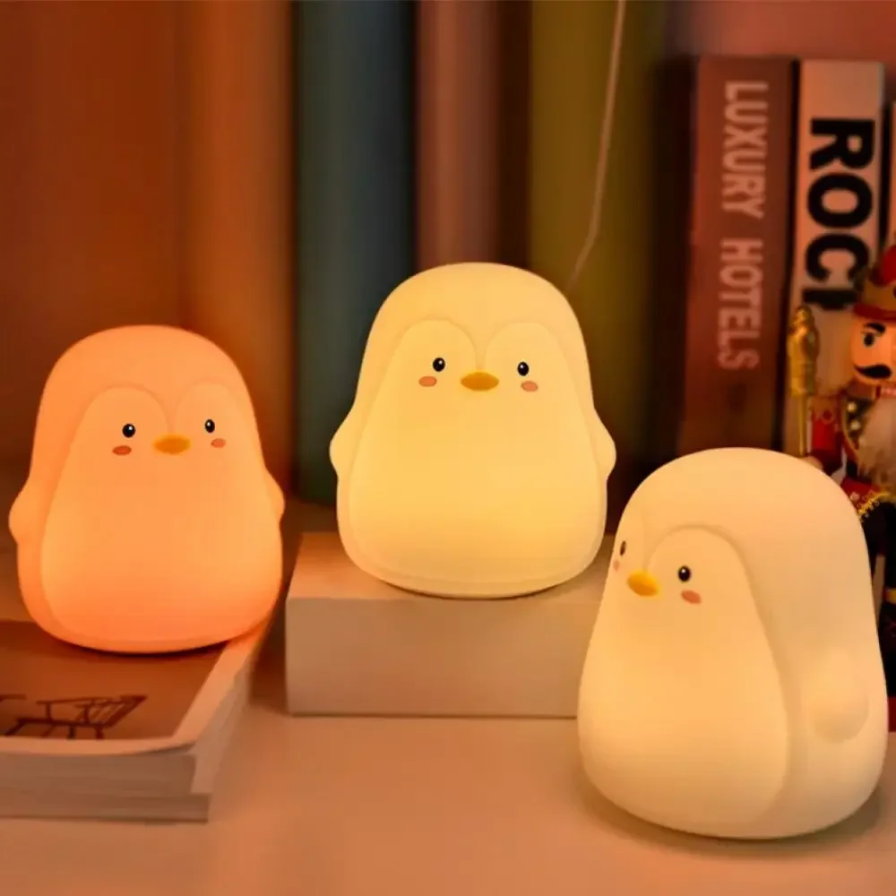 漫画ペンギン-usb-充電式変色パットナイトライトベッドサイドランプカラフルな雰囲気-led-ナイトライト