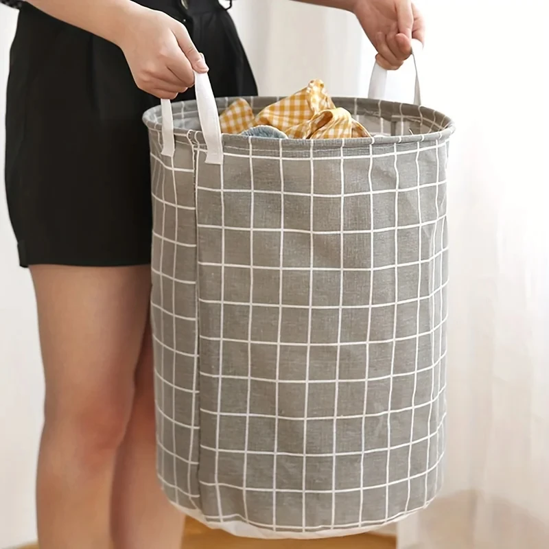 Round Dirty Clothes Basket Portable Fabric Laundry Hamper Foldable Waterproof Dustproof Multifunctional Storage Bucket Sundries