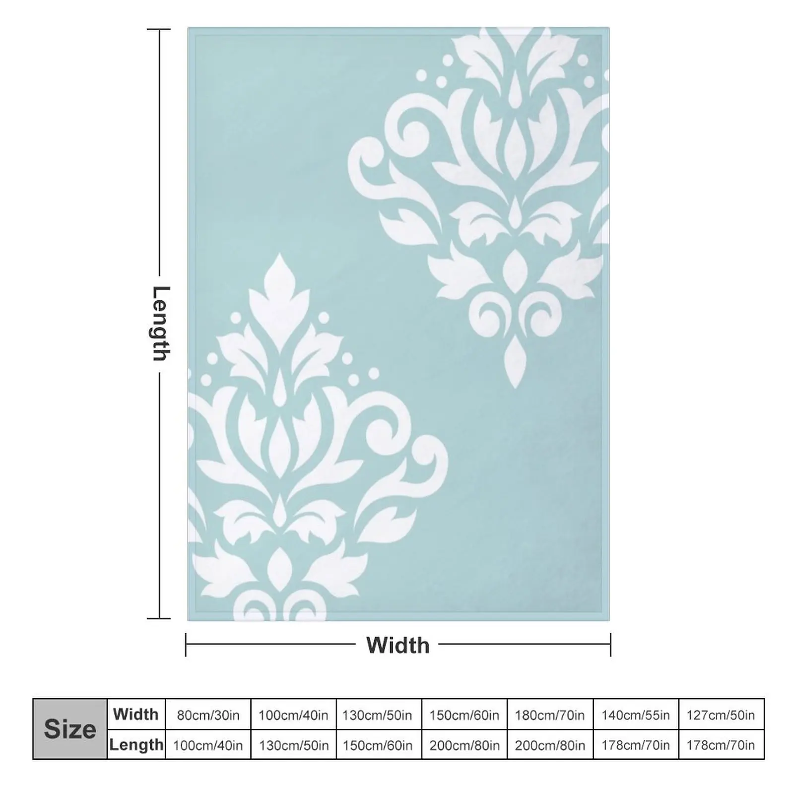 Scroll Damask Art I White on Duck Egg Blue Throw Blanket blankets and throws Large Bed Fashionable christmas decoration Blankets