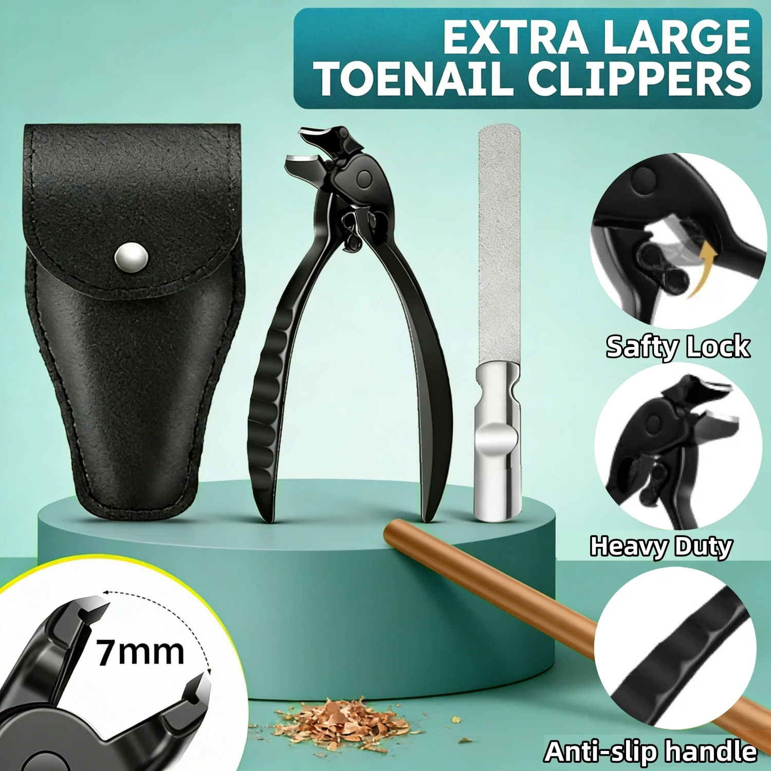 

Heany Duty Extra Large Toenail Clip Set with Leather Bag for Seniors Pregnant Angled Curve Toenail Clippers for Thick Nails Tool