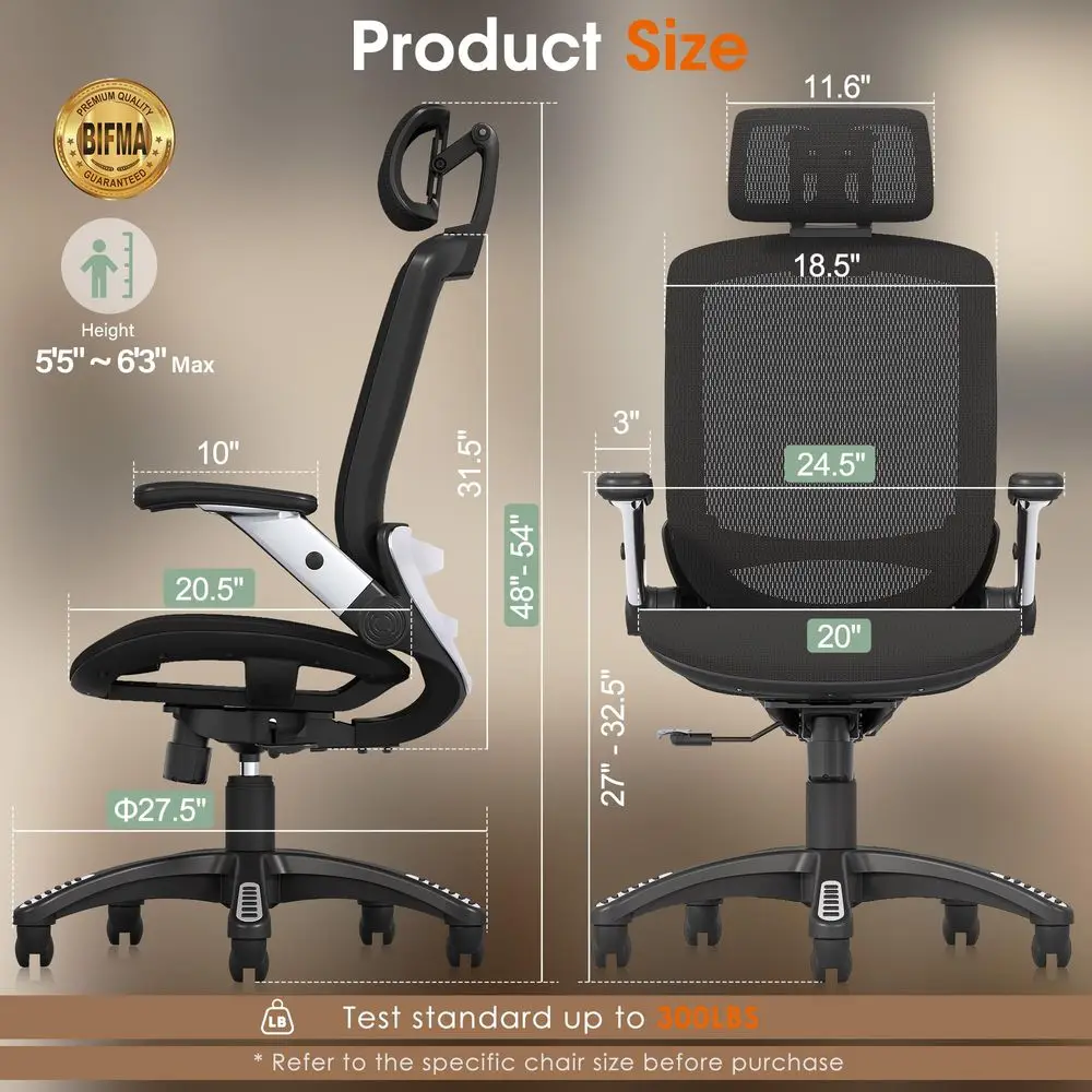 

Ergonomic Office Chair, High Back Home Desk Chair with Headrest, FlipUp Arms, 90120 Tilt Lock and Wide Cushion, Big and Tall Me