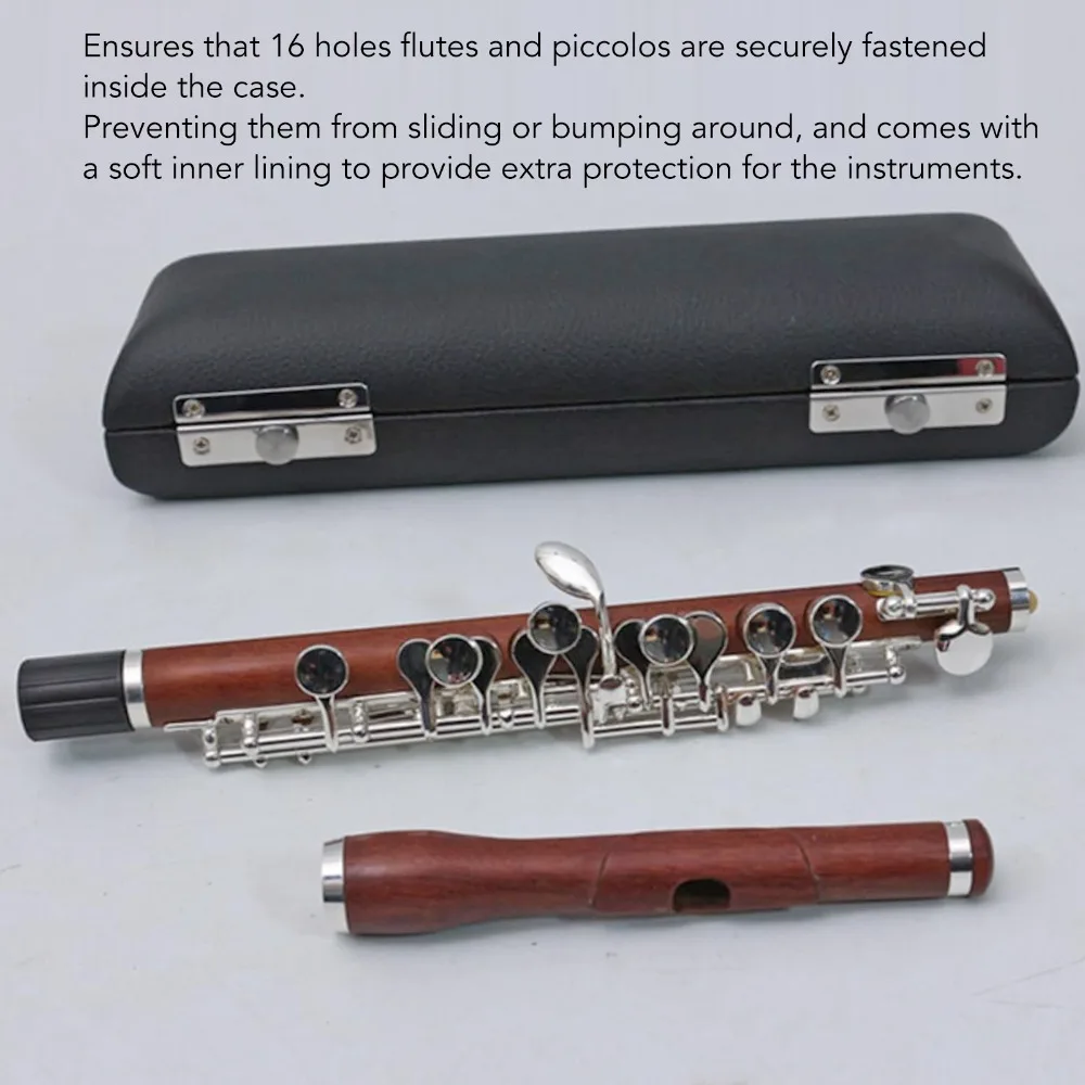 ​Portable​ ​16 Holes​ Piccolo Case​ ​PU Leather​ ​Black Instrument Cases ​Soft Interior ​Hard Shell​ Storage Case Cover​