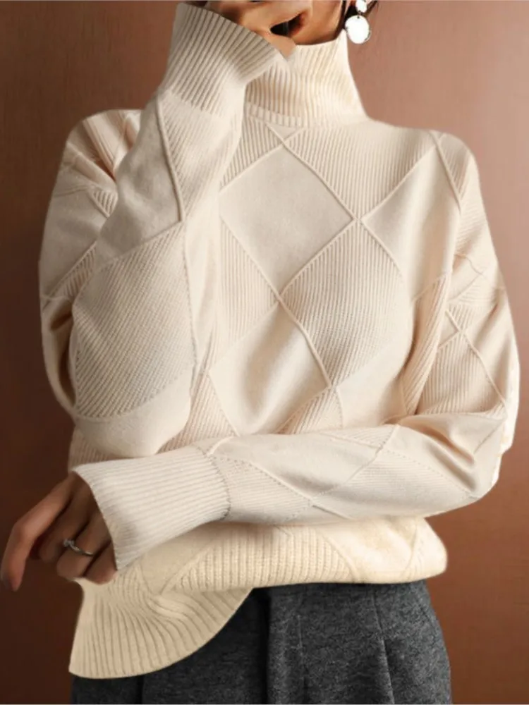 

Temperament Knitted Pullovers High Neck Sweaters Commuting Pulls Femmes Casual Homewear Home Clothing Solid Color Woman Clothing