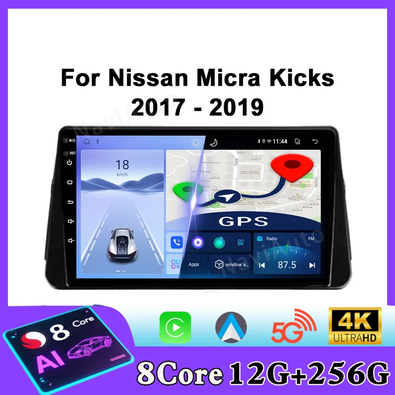 Radio para Auto NISSAN MICRA KICKS 2017-2019, Reproductor Multimedia Android para Auto, Navegación GPS, Carplay, Pantalla Táctil, Estéreo para Auto