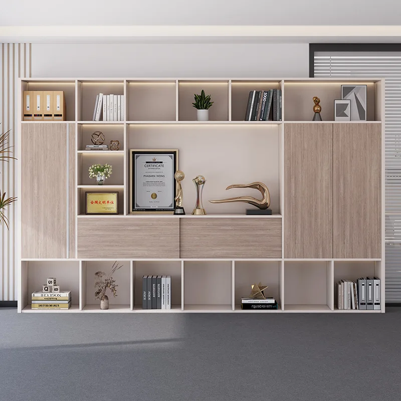 Office File Cabinet Wooden Simple Fashion Layered Rack Data File Locker Boss Background