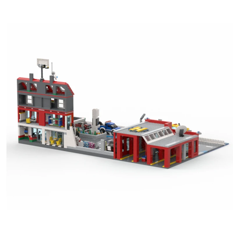 Station de service et brigade incendie, 2457 pièces, blocs de construction modulaires personnalisables, jouet créatif à monter soi-même, cadeau d'anniversaire