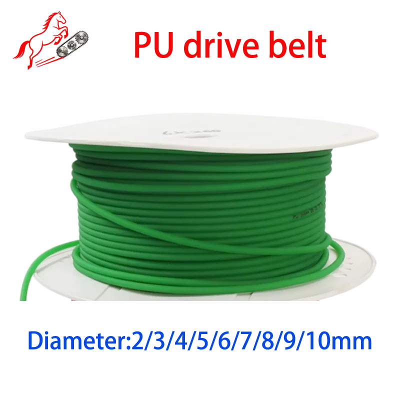 Green Polyurethane Conveyor Belts Round PU Drive Belt Meltable Cord Diameter 2/3/4/5/6/7/8/9/10mm
