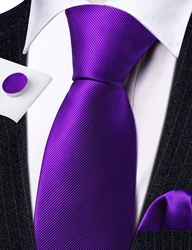 Eleagnt Plum Purple Silk Ties For Men New Solid Woven Handkerchief Cufflinks Set Groom Wedding Designer Party Barry.Wang LN-6475