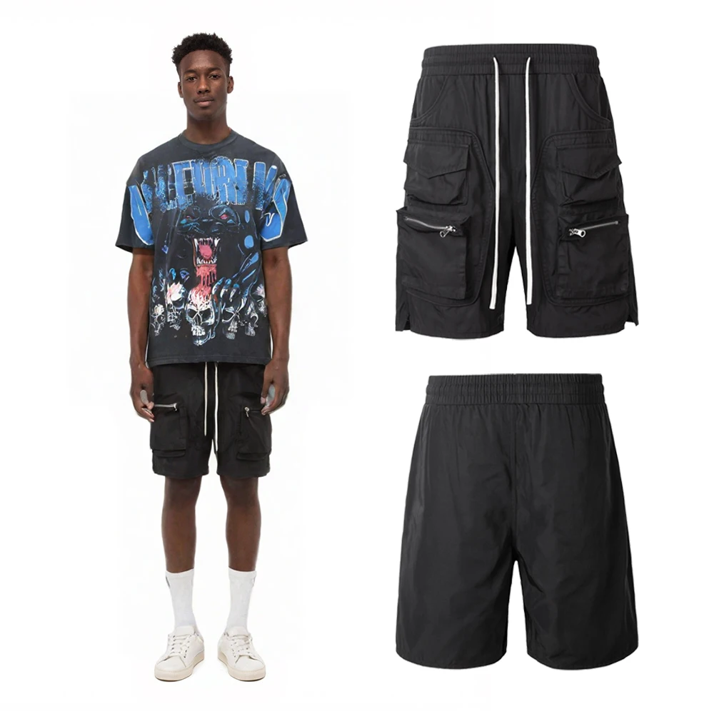

Мужские летние шорты-карго с несколькими карманами и молниями, уличная одежда, повседневные мешковатые функциональные шорты в уличном стиле, брюки