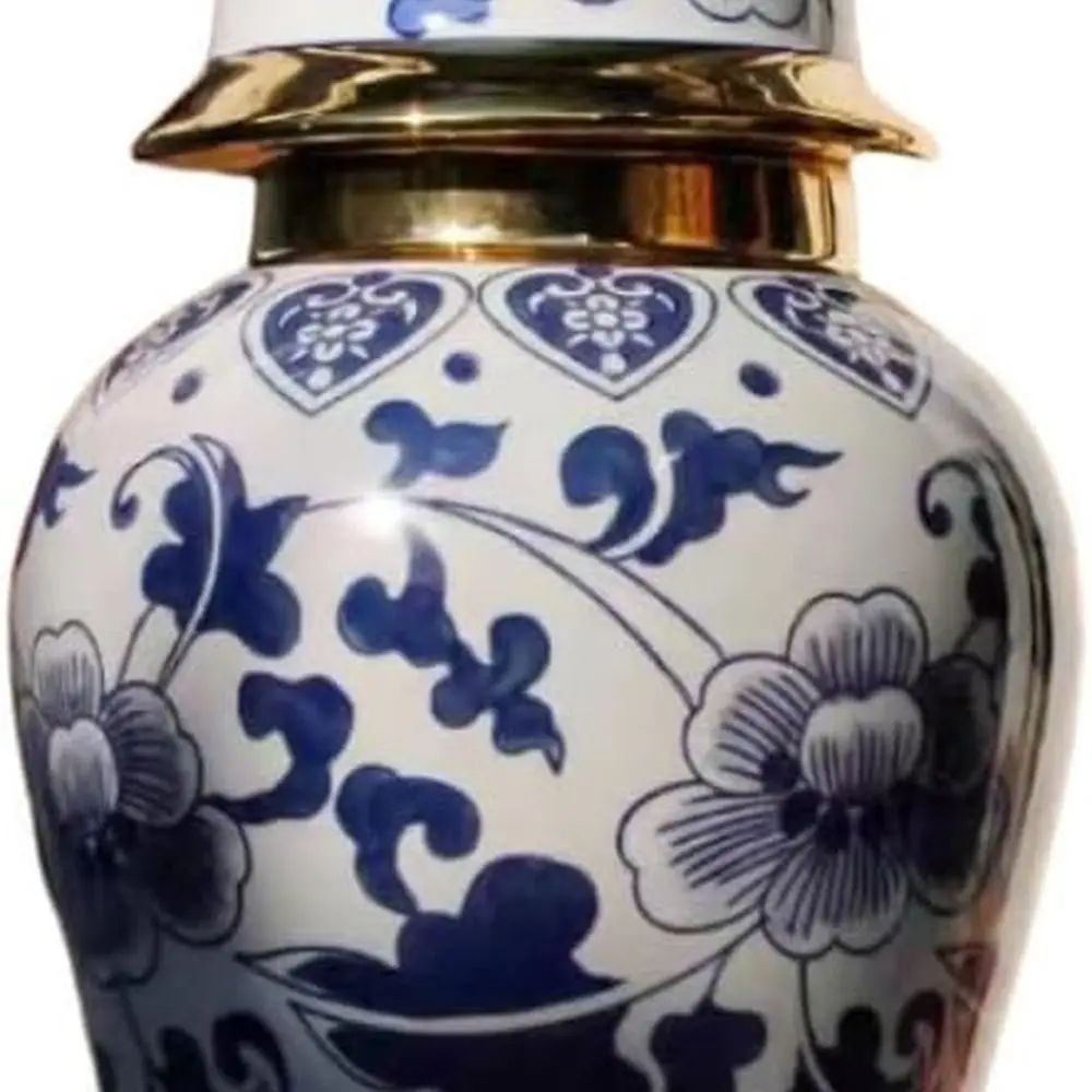 

Классическая сине-белая фарфоровая банка с храмовым пейзажем для домашнего декора