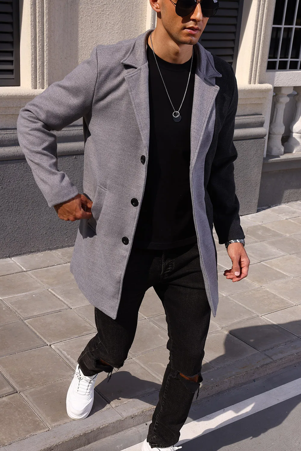Men's Fashionable Versatile Woolen Jacket Color Block Coat Top for All Seasons