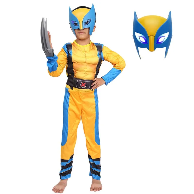 Wolverine Cosplay fantasia para meninos, Macacão, Super-herói de filme, Interpretação, Máscara de Luxo, Bodysuit, Garra de lobo, Halloween, Conjunto Fantasia Natal