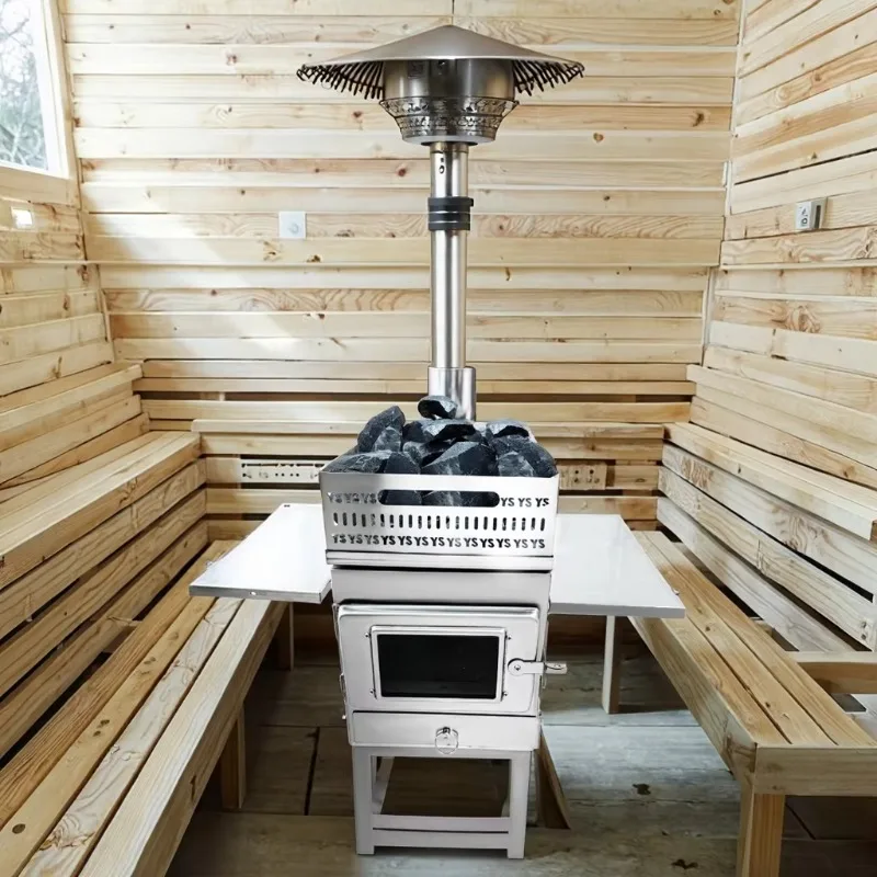 

Outdoor Foldable Sauna Stove for Tents | Dual-Purpose Wood Fire Heater with Chimney Pipe Stainless Steel Camping Sauna Heater