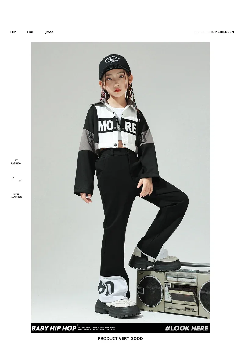 Neues Jazz-Tanzkostüm für Mädchen, modisches Schlaghosen-Set für die Laufstegpräsentation, Hip-Hop-Streetdance-Kostüm für Kinder. – Detail 5