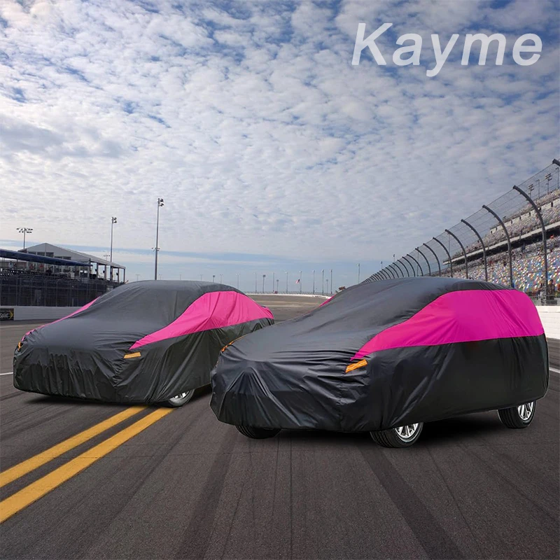 Universal SUV/Sedan/Hatchback Full Car Covers Outdoor Waterproof Sun Rain Snow UV Protectio Black Pink Splicing Color Cover
