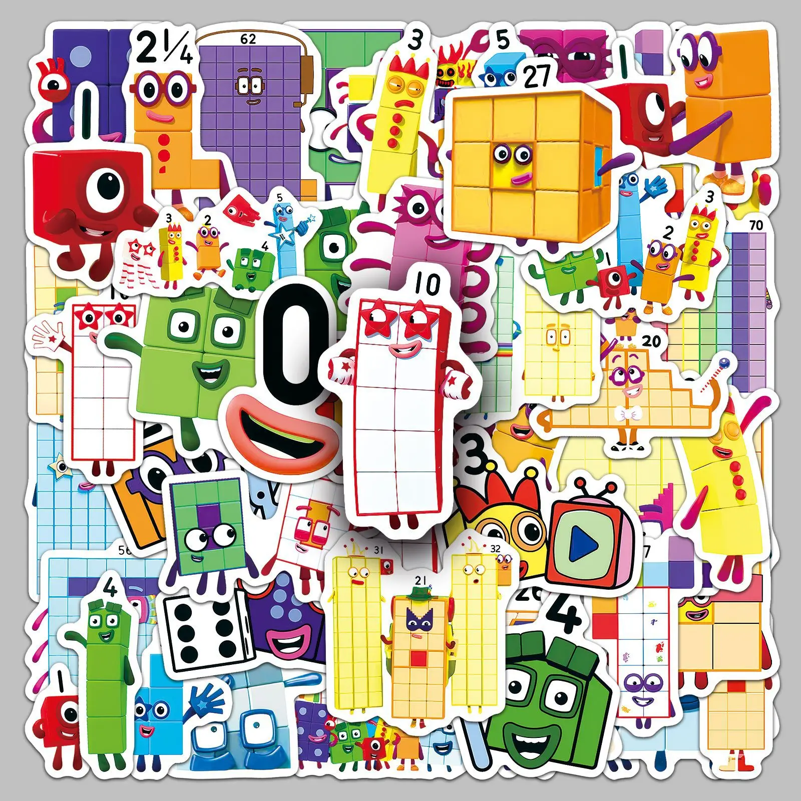 

50pcs/1 lot Digital Block Sticker Cartoon Animation Educational Fun Children's Graffiti Stationery Desktop Stickers