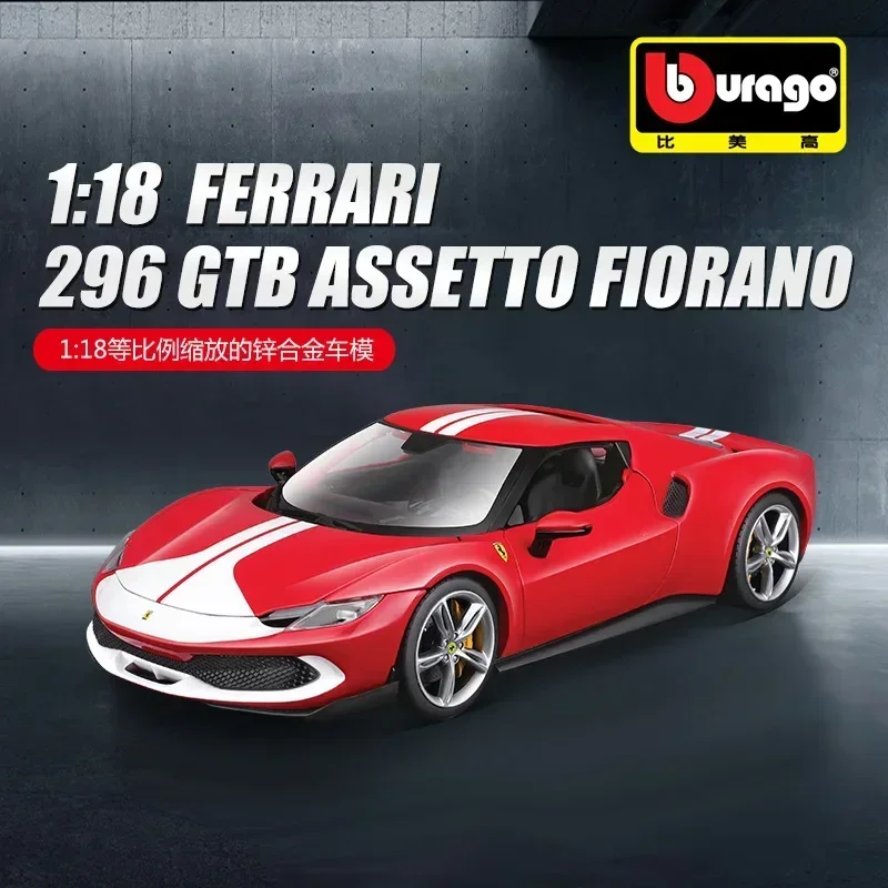 Bburago 1:18 Ferrari 296 GTB ADDETTO FIORANO model mobil Die-cast mobil koleksi mobil Ferrari mainan logam campuran untuk anak laki-laki hadiah