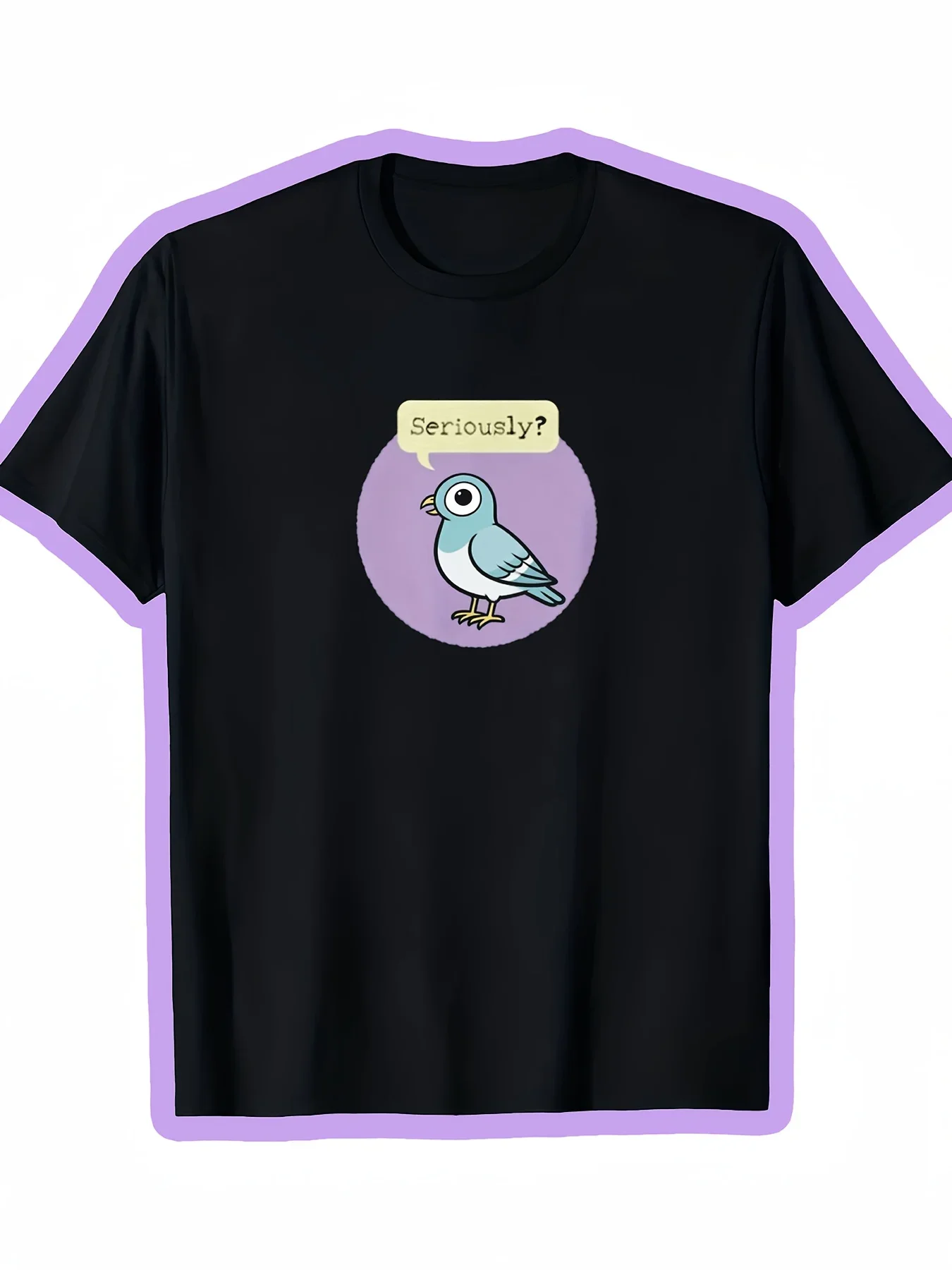 New Men'S Short-Sleeve Round Neck T-Shirt, Serious? Fun Pigeon Design, Suitable for Casual Wear in All Seasons