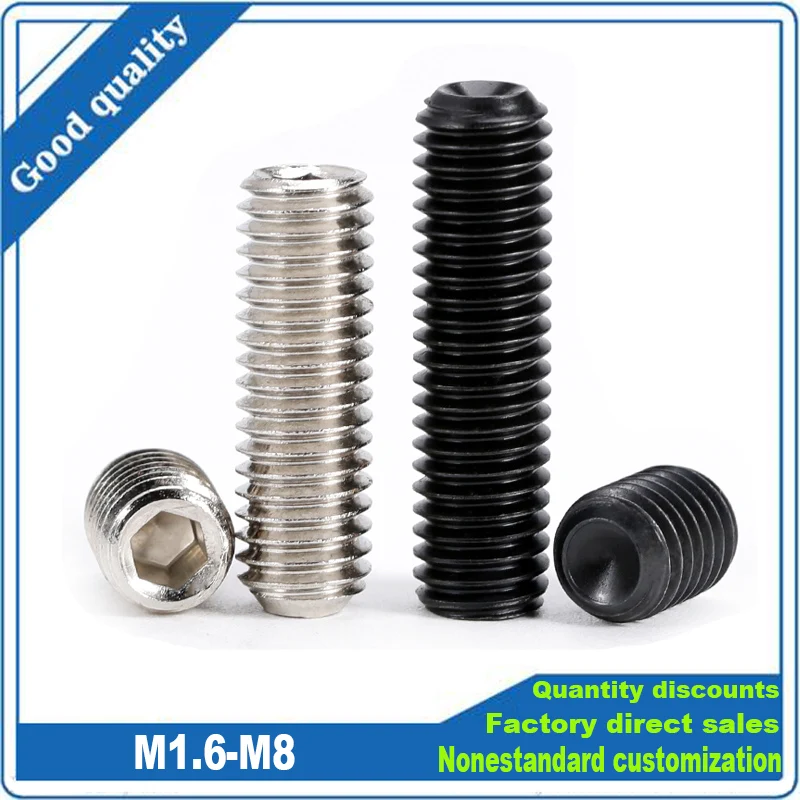 

DIN916 M1.6 M2 M2.5 M3 M3.5 M4 M5 M6 M8 Black 12.9 304 Stainless Steel Hex Hexagon Socket Cup Point Set Screw Grub Headless Bolt