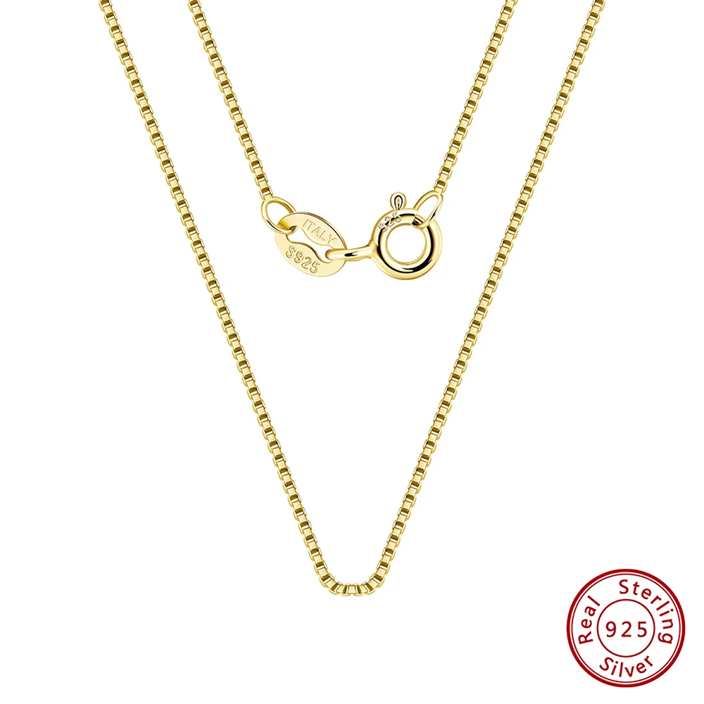 

KISS MANDY Genuine 925 Sterling Silver Box Chain Necklace for Women 18K Gold Plated Simple Necklace Classic Fine Jewelry SC07