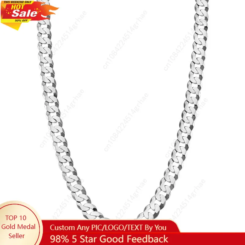 สร้อยคอเงินแท้ 925 แบบ Cuban Link ลาย Diamond Cut ขนาด 7 มม. ยี่ห้อ Miabella สำหรับผู้ชายและผู้หญิง