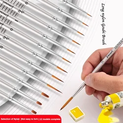 12 modelli importati in nylon a coda lunga Pennello molto fine Cartoon Art Line Contorno Penna per dettagli Penna per pittura ad acquerello digitale betulla