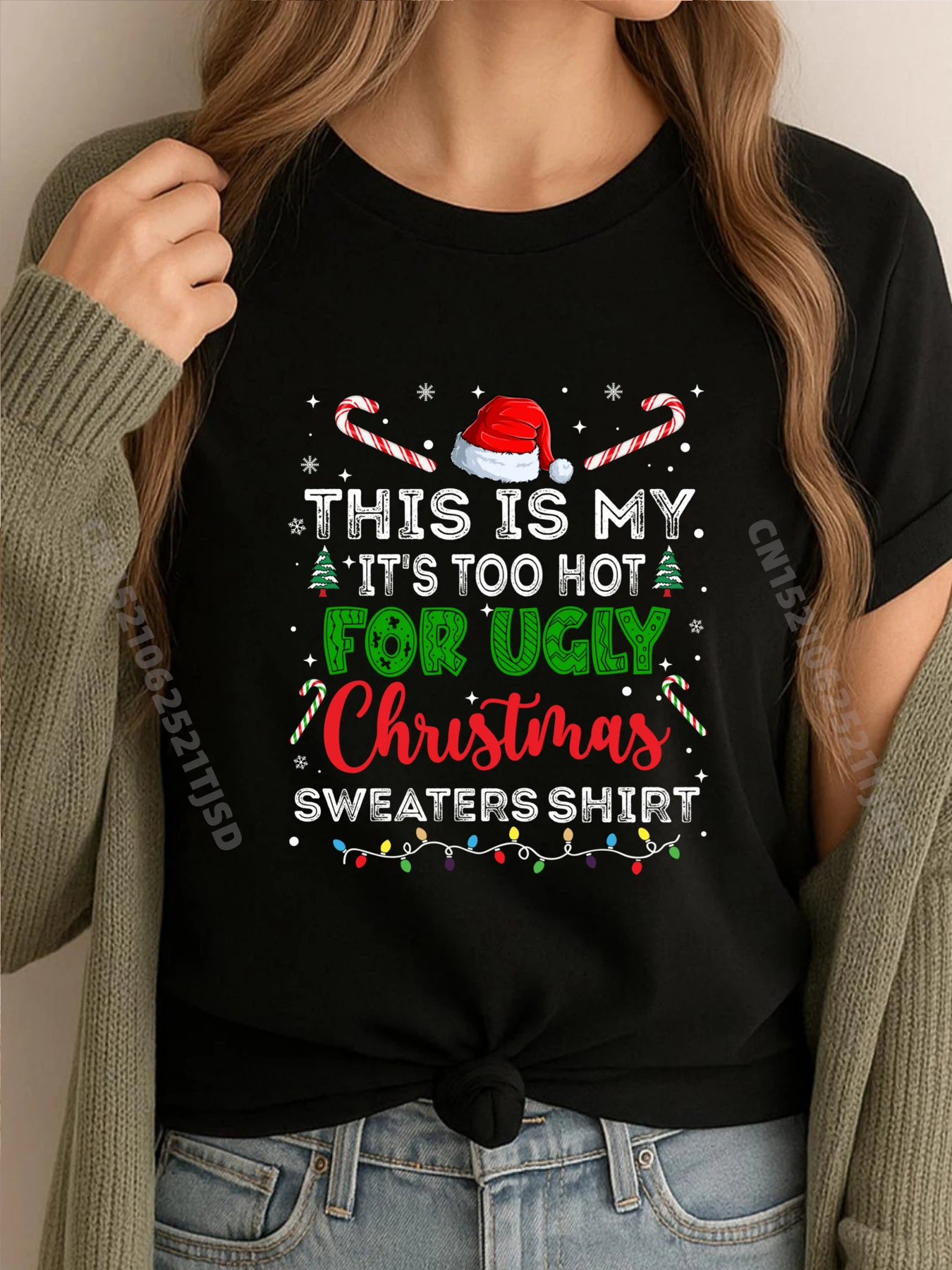 

Too Hot For Ugly Christmas Xmas Графические футболки Белая футболка Женская Рождество
