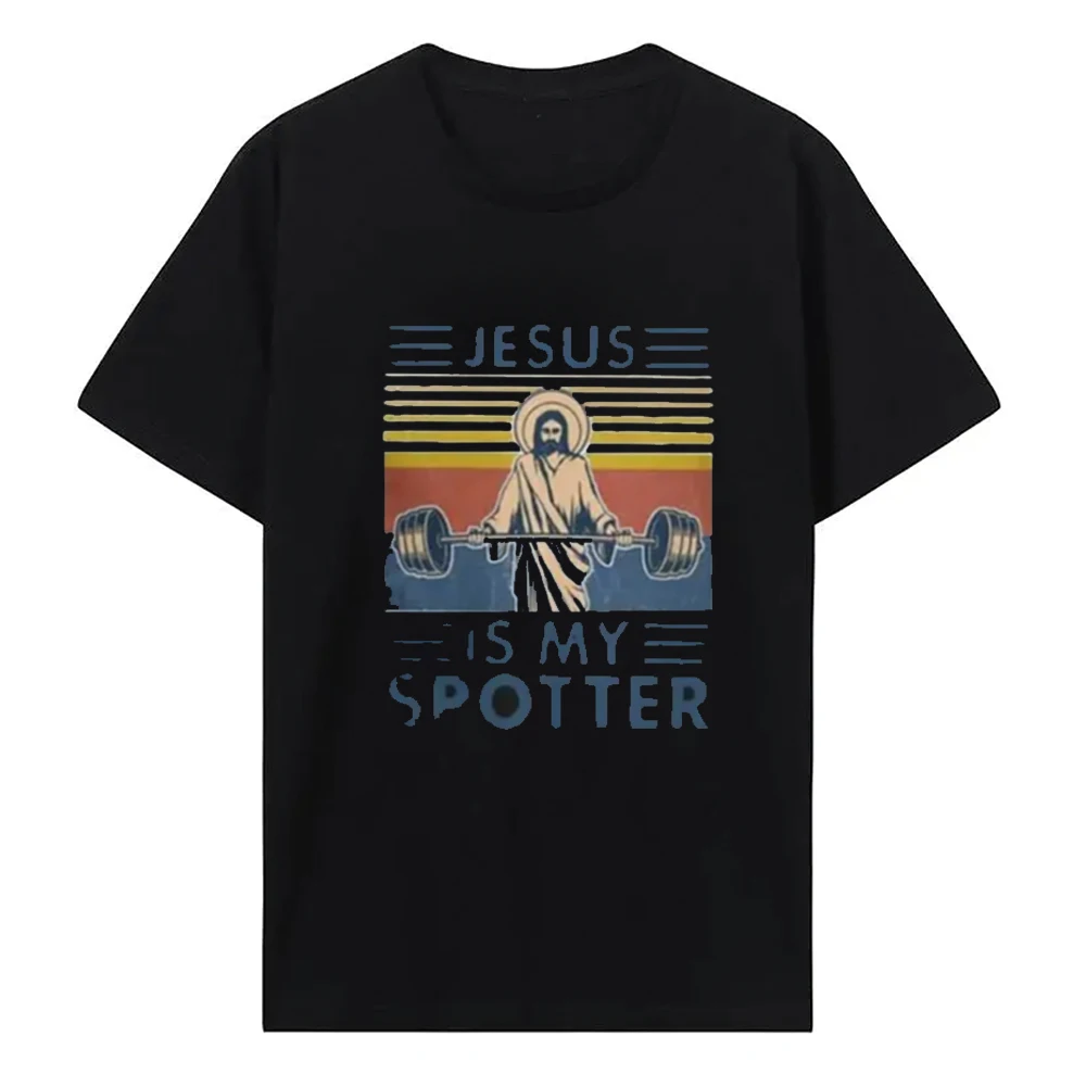 

Hallowed Be Thy Gains Funny Muscle Jesus Weight Lifting Work Out Humor T-shirt Leisure Comfortable Clothes for Men Tops 51107