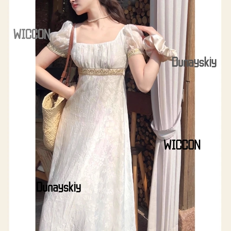 Imperial white dress Lolita dress cosplay costume accessions Jirai Kei  French vacation waist cinching long dress summer cosply