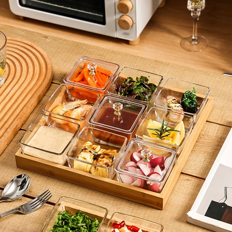 

Деликатная тарелка для фруктов с девятью сетками, тарелка для сухофруктов и закусок с разделенной сеткой, стеклянная бытовая тарелка для гостиной