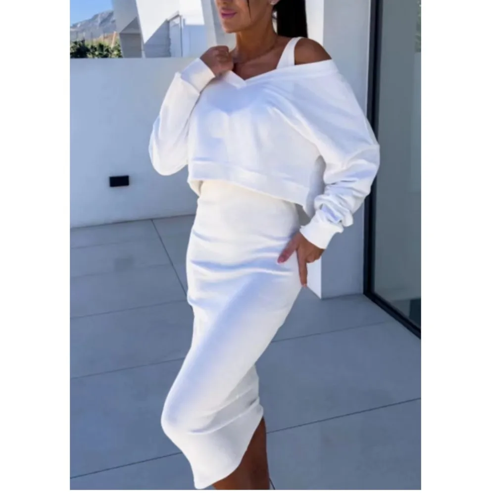 Spring And Autumn New Dress Women\'s Suit Fashion Sweater Vest Dress Slim-fit Bag Hip Elegant Female T Shirt Dresses 2 Piece Set
