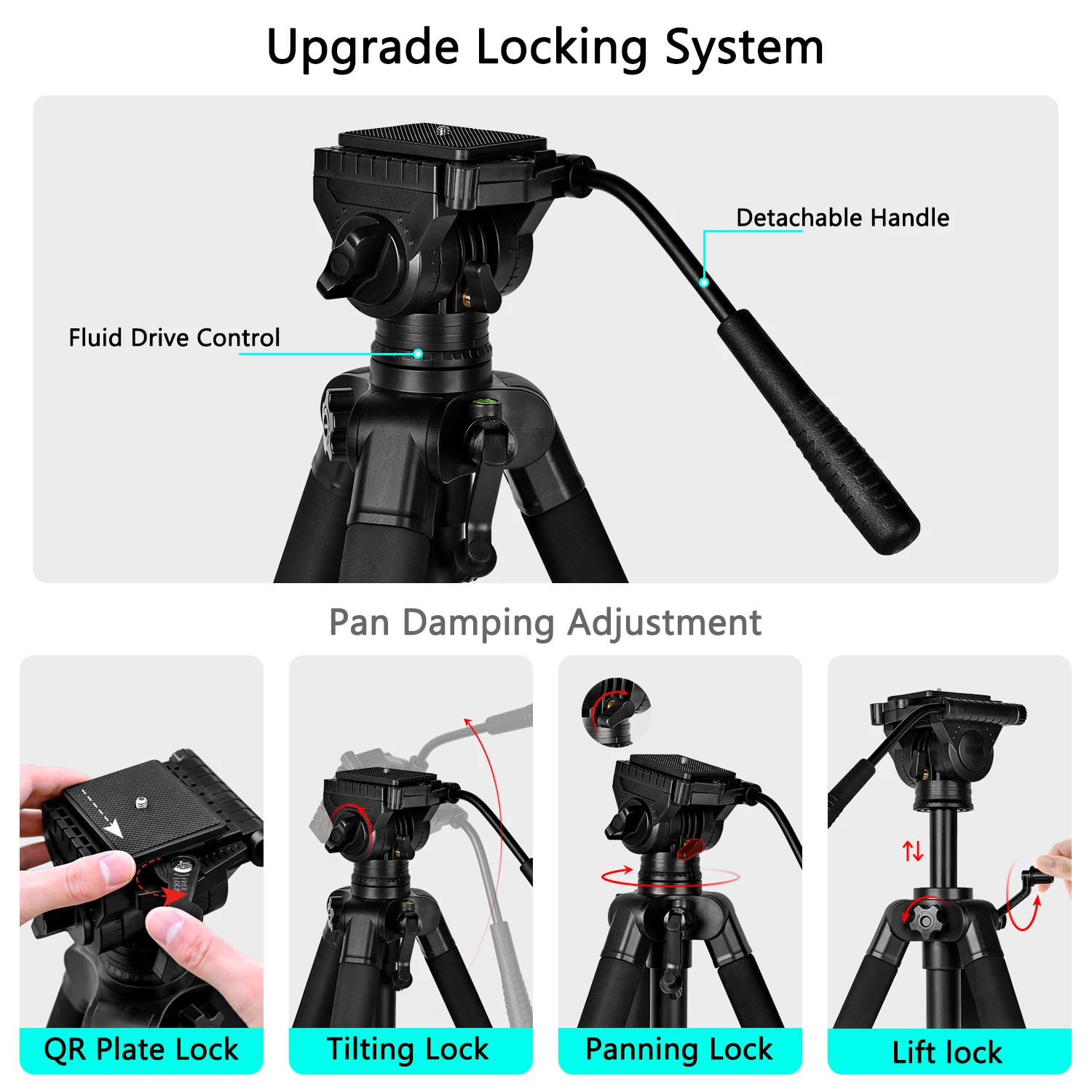 Видеоштатив, сверхмощный штатив 175 см/68,9 дюйма с жидкостной головкой на 360 градусов и быстросъемной пластиной для зеркальных фотокамер, видеокамер, камер