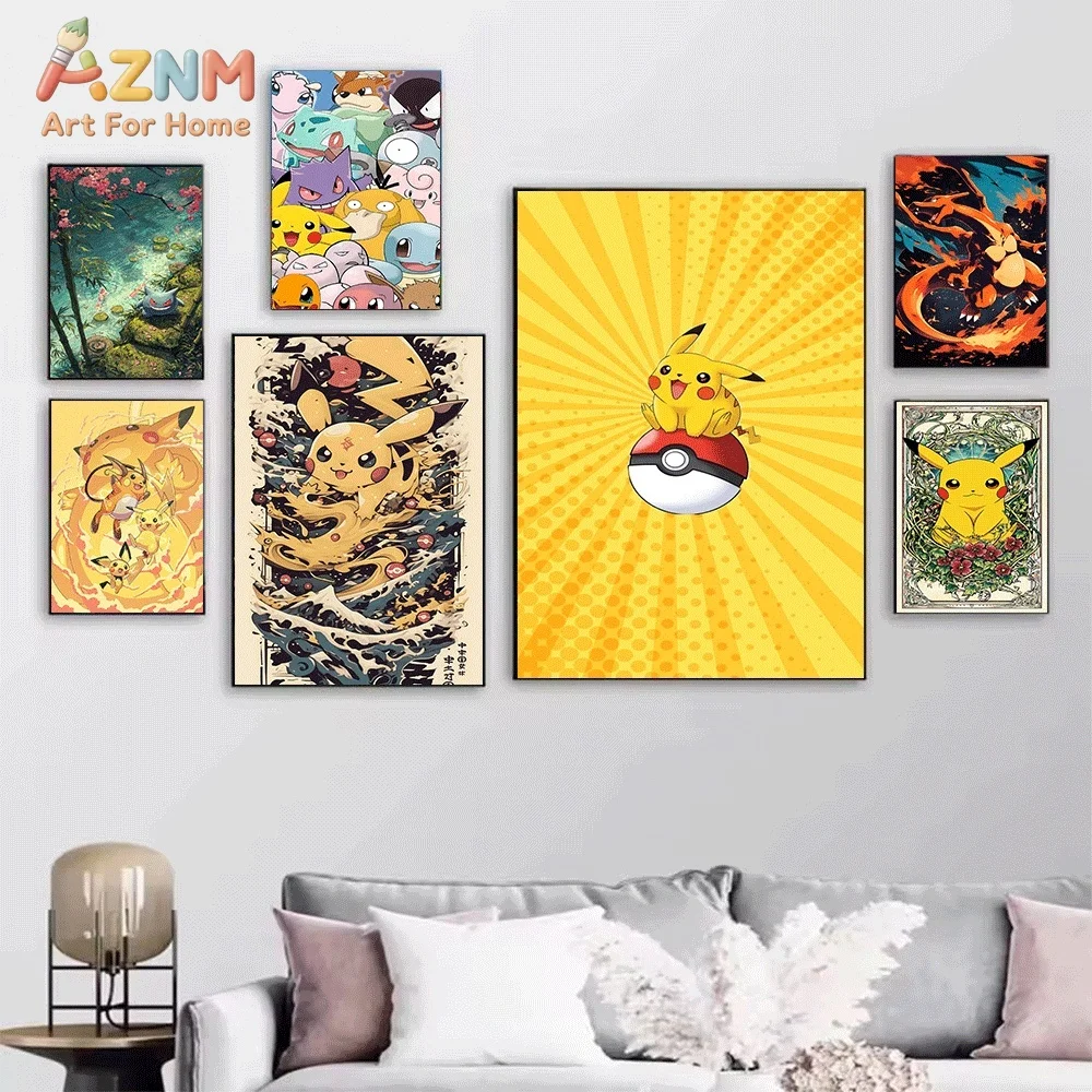 Anime Pokemon Lapras Ocean Underwater Scene Canvas Wall Art, Water‑type Pocket Monster Cartoon Frameless Canvas Painting for K