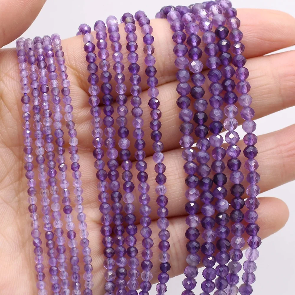 2 3 4mm Natural Stone Faceted Amethyst Bead Loose Spacer Small Beads for Jewelry Making DIY Necklace Bracelet Accessory 15