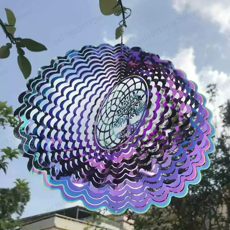 Color Wind Turn 3D Rotating Tree of Life Light and Shadow Metal Stainless Steel Mirror Wind Chime