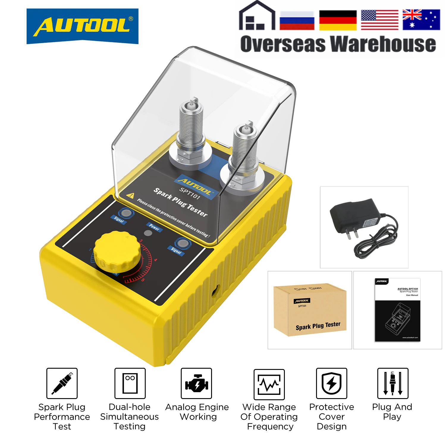 Probador De Bujías Y Bobina De Encendido AUTOOL SPT101 – Doble Orificio, 0-6000 RPM, Diagnóstico Rápido