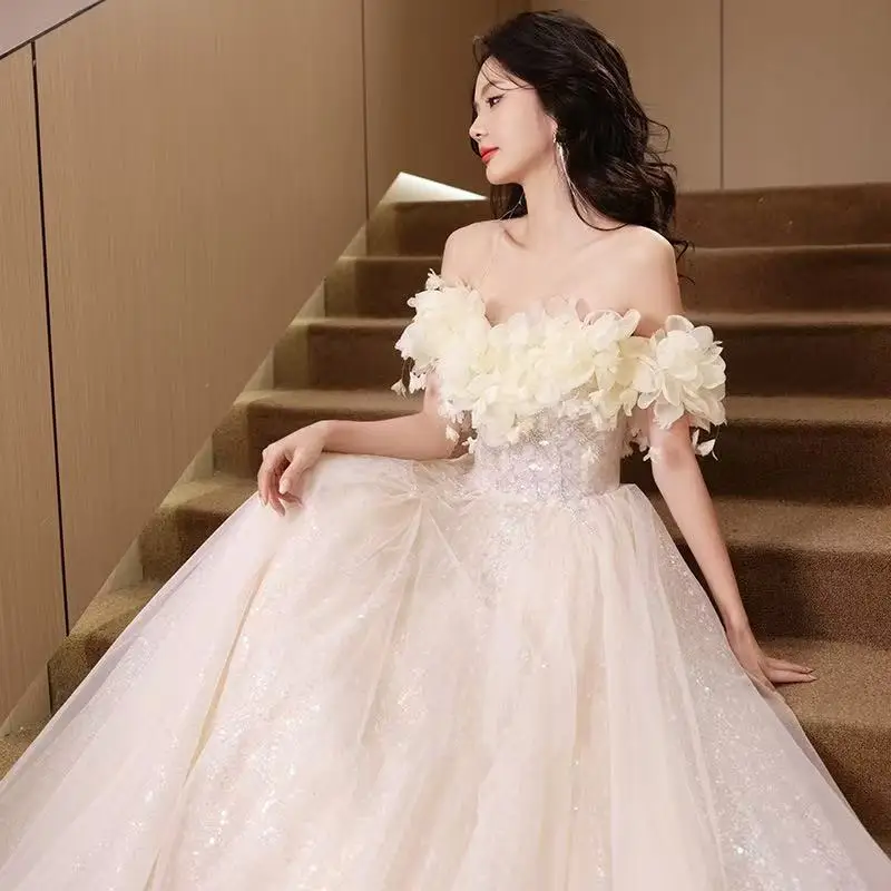 Nowe błyszczące sukienki wieczorowe z odkrytymi ramionami dla kobiet, aplikacje, fason litery A, formalne suknie na ukończenie szkoły, bal, specjalne okazje.