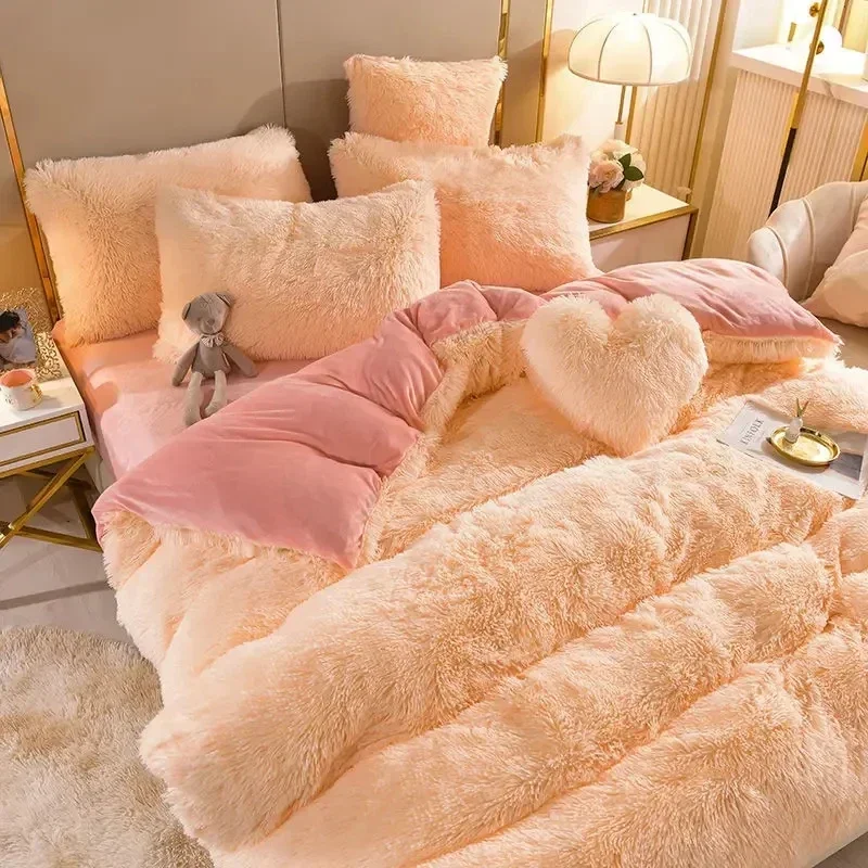 Winter Soft Warm Luxury Plush Shaggy Duvet Cover Set Multi Solid Color Twin Full/Queen 1cs Bedding Set Beed Sheet Pillowcase