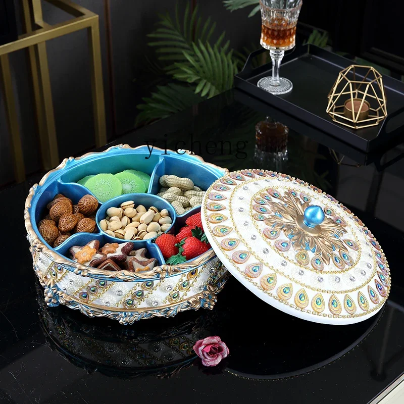 L7-14 living room household grid with lid candy box melon seed plate nut snack box coffee table ornament