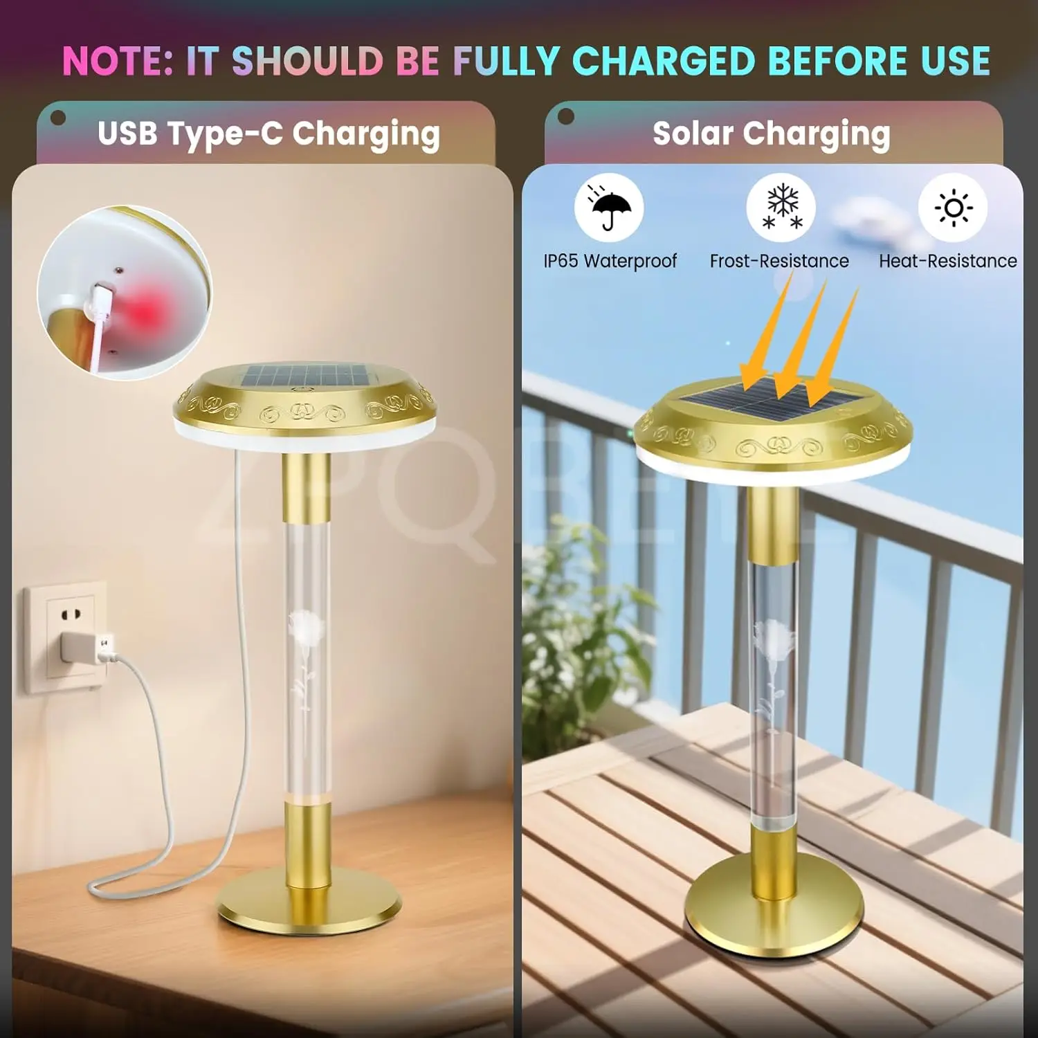 مصباح محمول يعمل باللمس بـ 7 ألوان، ضوء منضدة لاسلكي قابل لإعادة الشحن عبر USB للمنزل وغرفة النوم والشرفة والمكتب