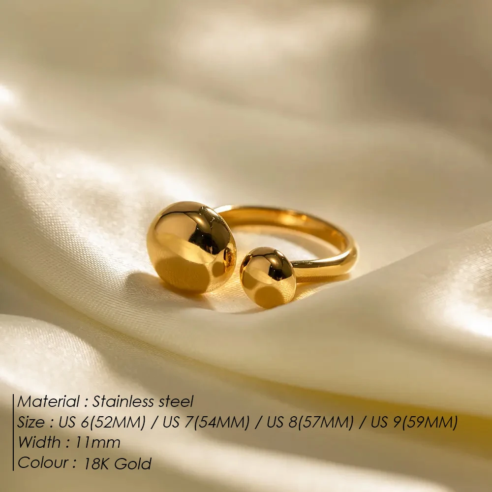 EMANCO  Stainless Steel 18K PVD Gold Plated Large and Small Round Teardrop Open End Rings Waterproof Jewelry Holiday Gifts