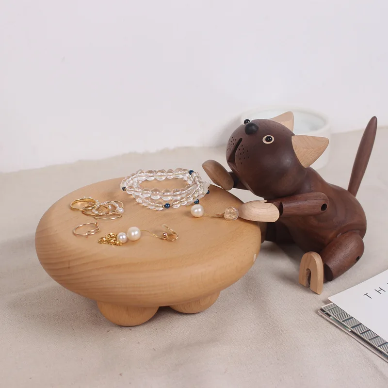 YJQ household jewelry plate solid wood mushroom round stool creative handicrafts home decoration view 2
