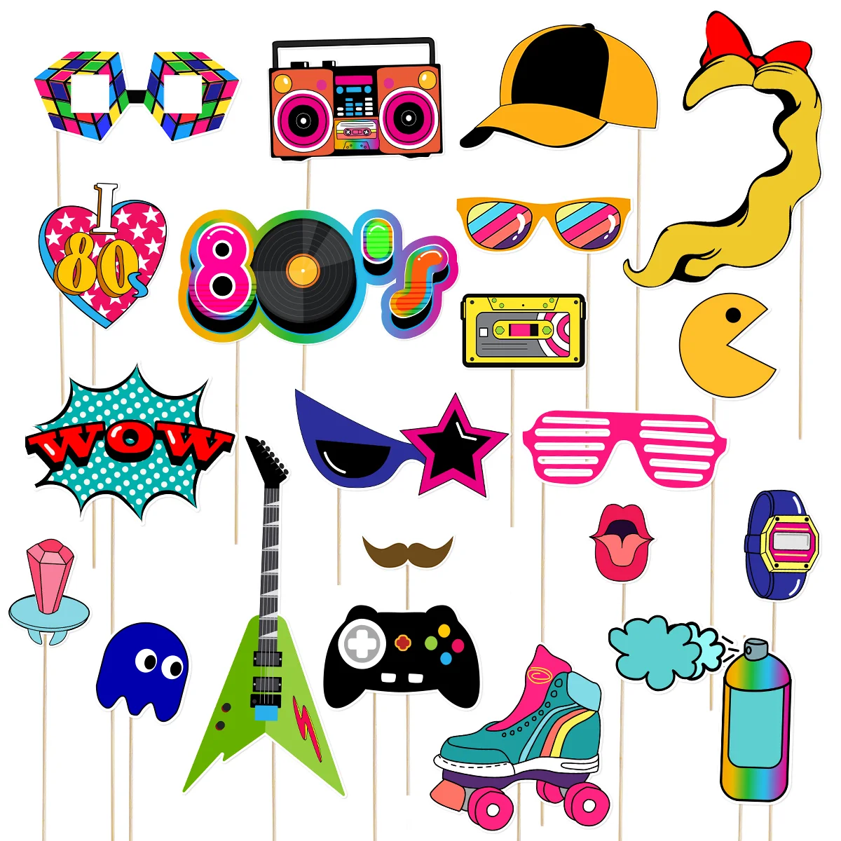 80 S Party Photo Booth Props Neon Decorations Earth Tones Theme Favors Lip Tint